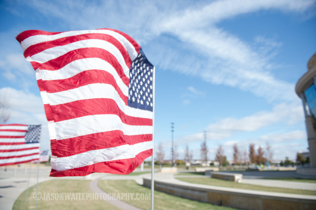 USA Flag flying On Veterans Day at NRH City Hall
